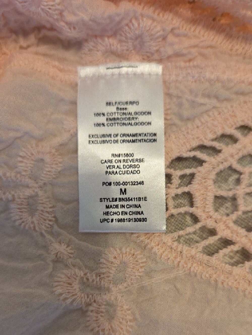 Democracy Crochet Cotton Peplum Top PALE PEACH, Size Medium - Picture 5 of 7